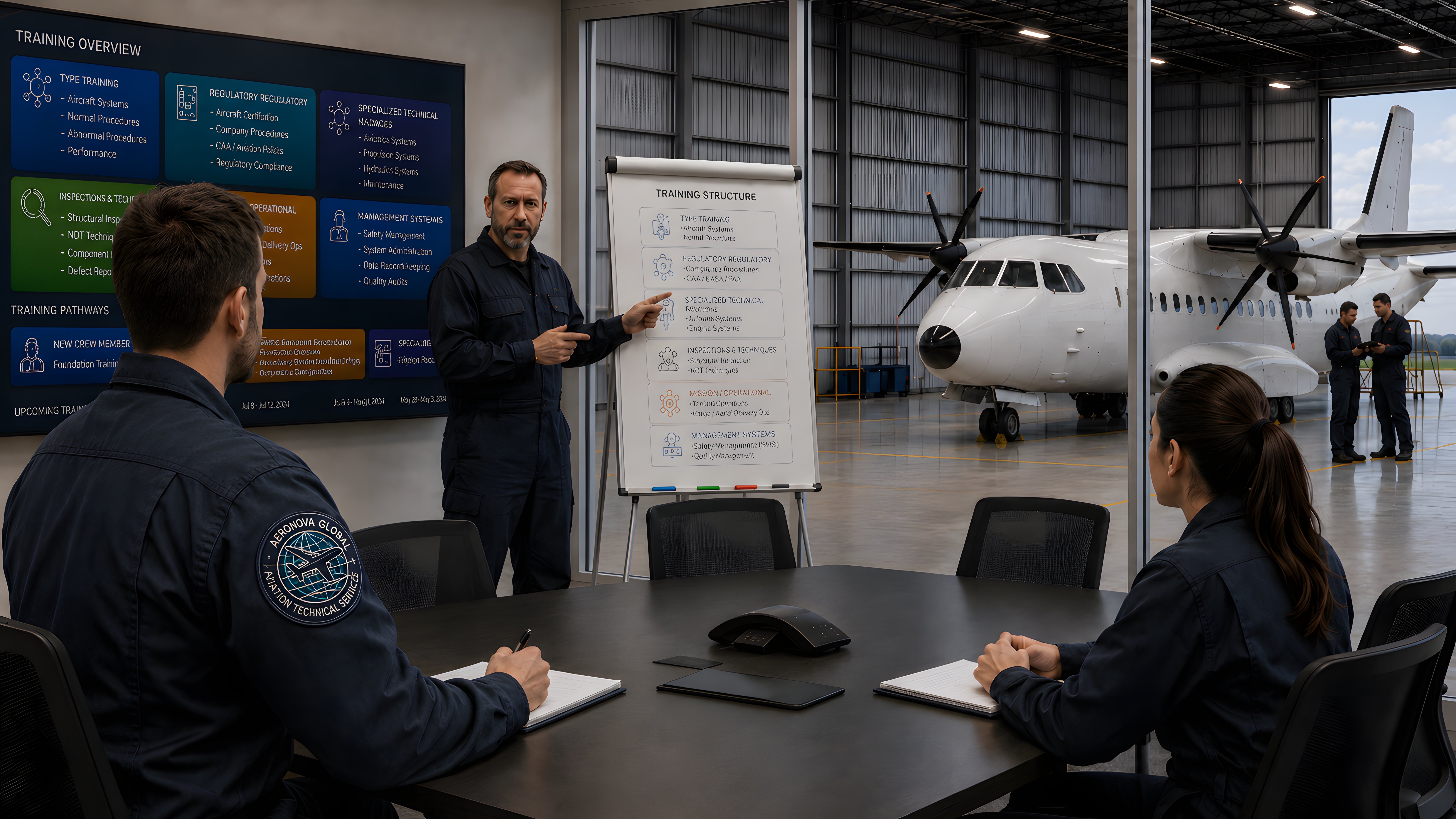 Training room with aircraft technical training environment